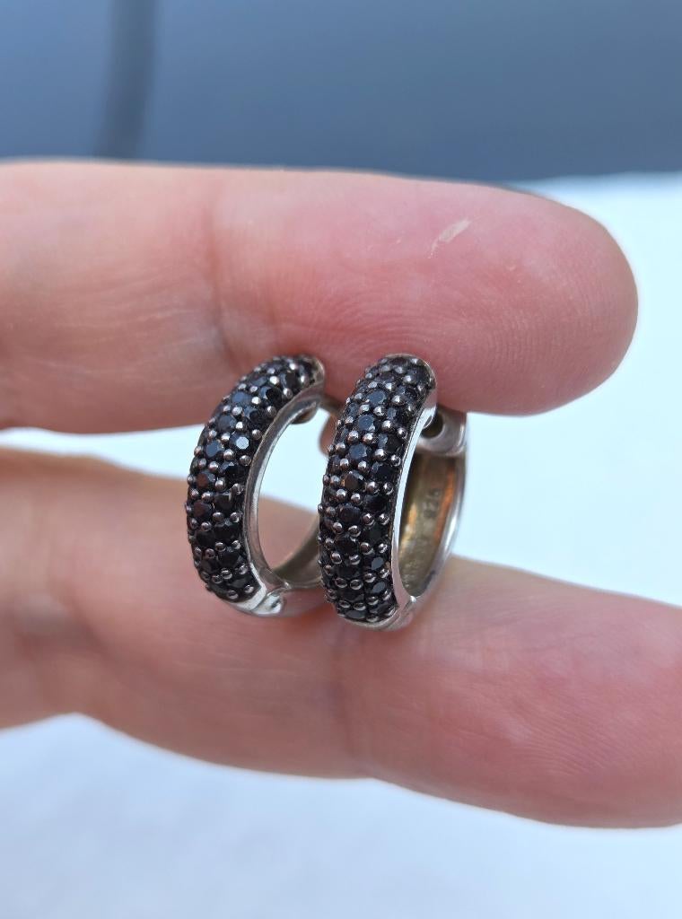 Zilveren (925) TI SENTO / TISENTO creolen ZWARTE ZIRKONIA'S, Ophalen, Zo goed als nieuw, Zilver, Zilver