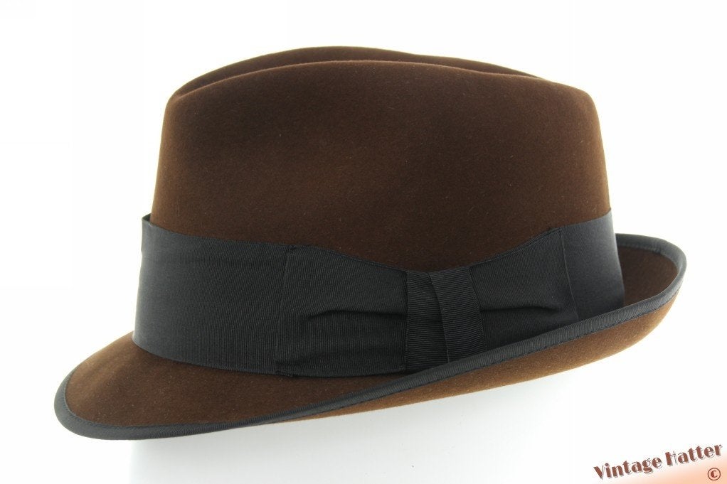 Vintage Gleufhoed Stetson Cavalier Mink bruin vilt 57,5, Stetson, Hoed, Ophalen of Verzenden, 57 cm (M, 7⅛ inch) of minder
