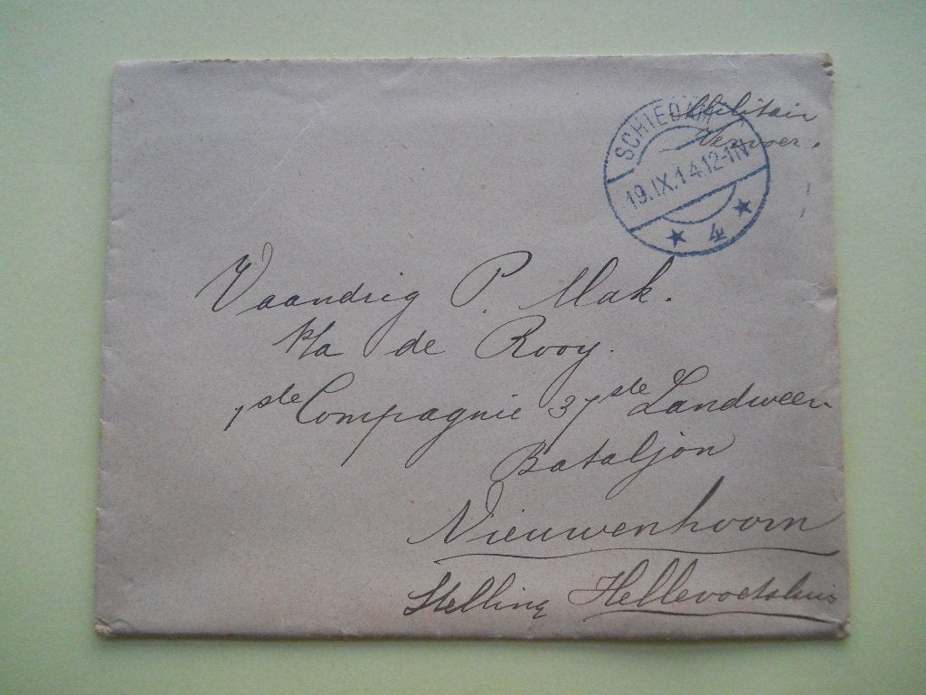 Nederland 1914 Militaire post Schiedam-Stelling H'voetsluis, Ophalen of Verzenden, Envelop