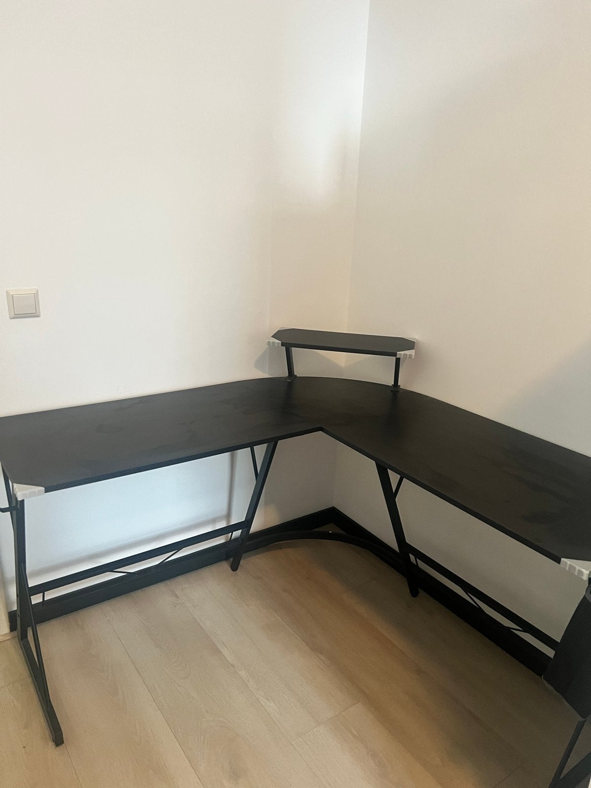 Zwart Hoekbureau met Monitorstandaard 130x130, Ophalen, Zwart, Opzetstuk, Metaal