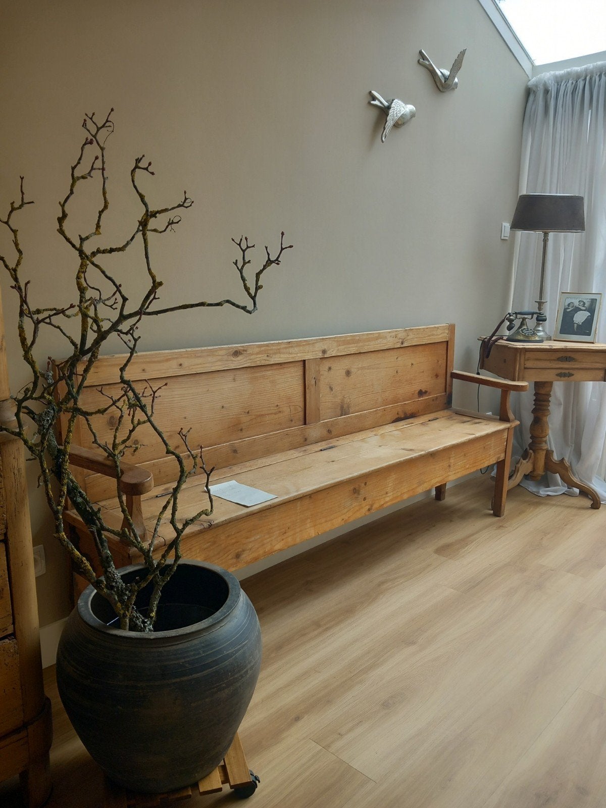 Antieke houten bank met opbergruimte, Antiek en Kunst, Ophalen of Verzenden