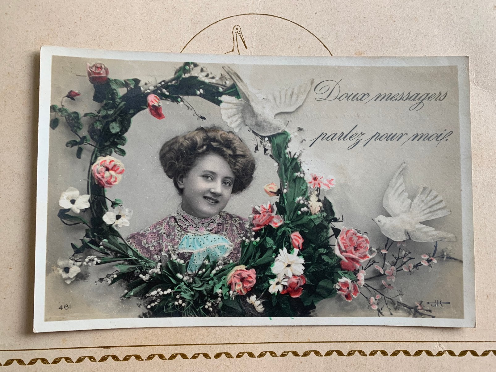 Doux messages parlez pour moi - dame met witte duiven (EL), Ophalen of Verzenden, Voor 1920, Gelopen, Overige thema's