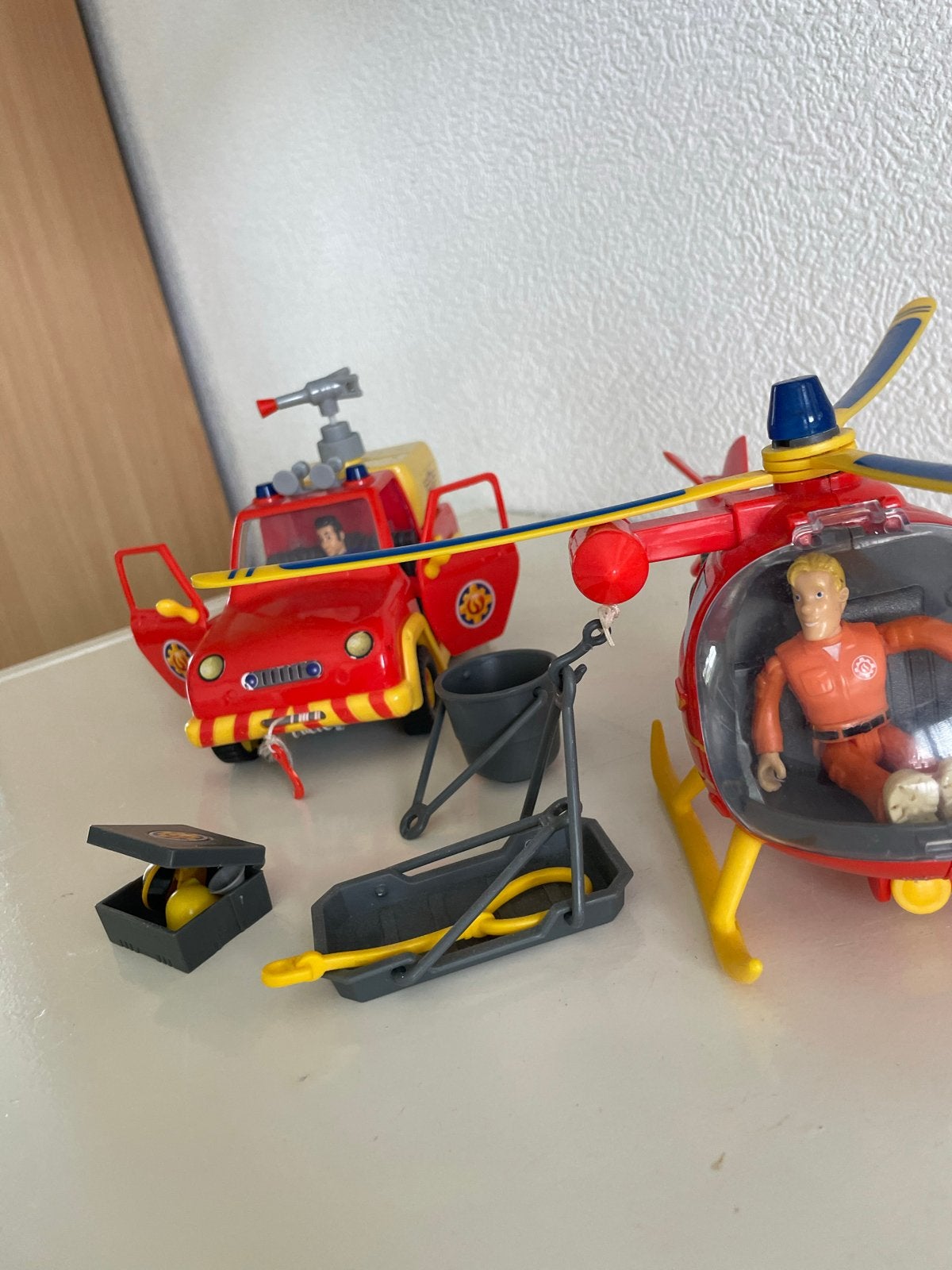 Brandweerman Sam set: Brandweerwagen en Helikopter, Ophalen of Verzenden, Gebruikt