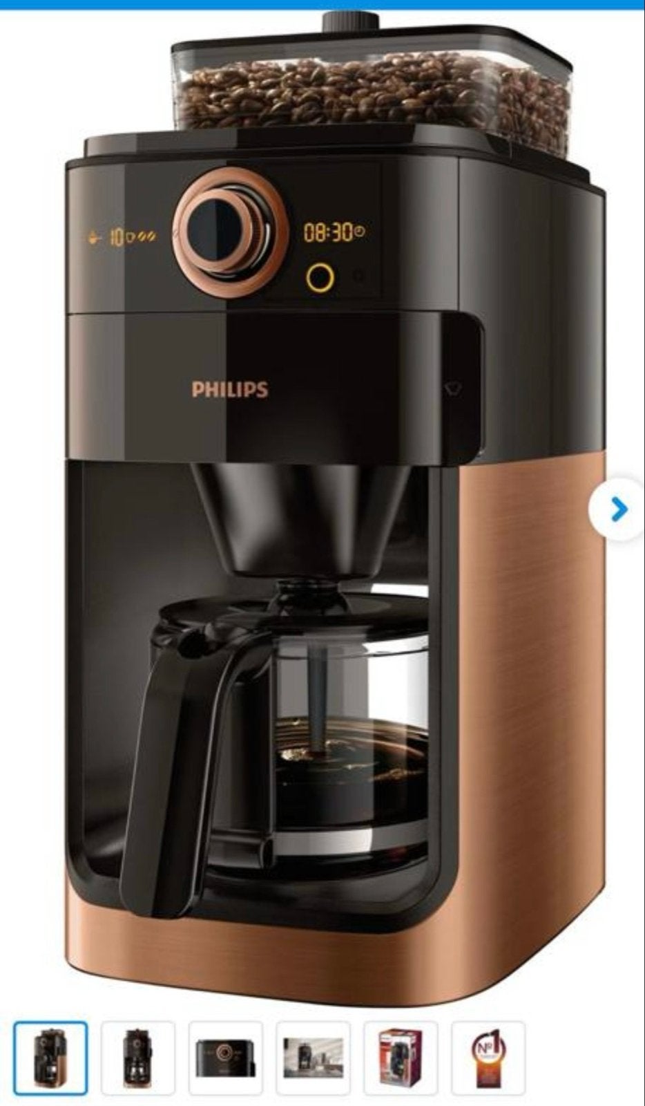 Philips Filterkoffiezetapparaat met bonenmaler, Ophalen, 10 kopjes of meer, Koffiemachine, Koffiebonen