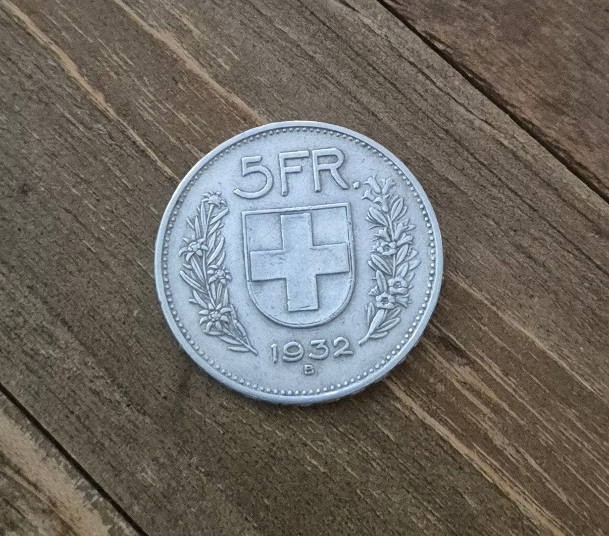 5 Zwitserse franc munt 1932 B, Ophalen of Verzenden, Overige landen, Losse munt, Zilver