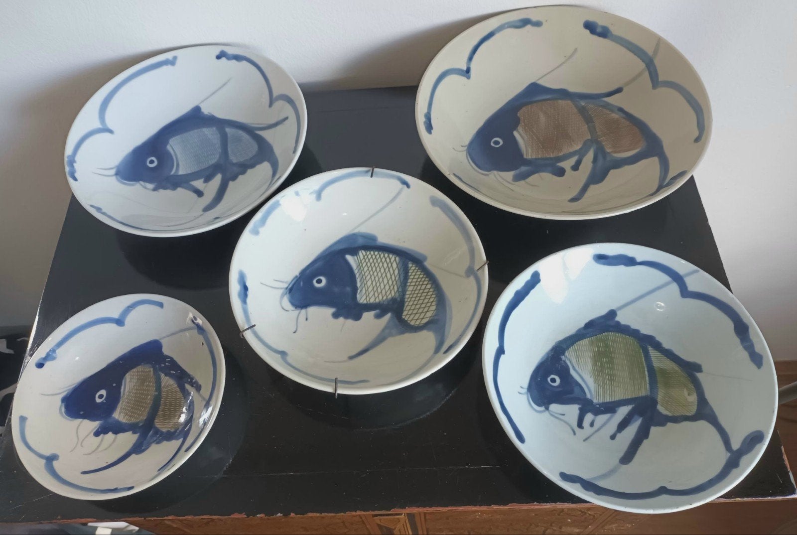 Set van 5 antieke Chinese kommen met karperdecoratie, Ophalen of Verzenden