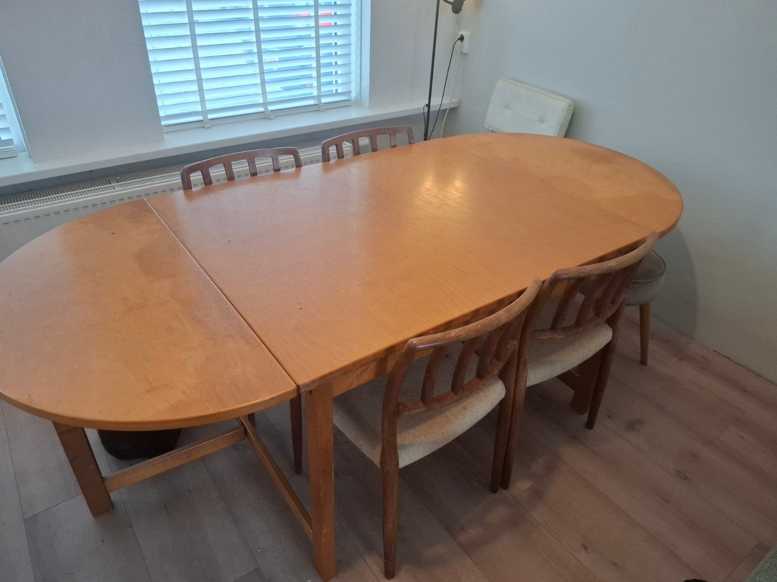 Uitklapbare houten eettafel, Ophalen, Gebruikt, 100 tot 150 cm, 200 cm of meer