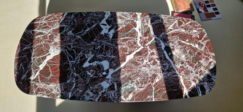 Nieuw! Marmeren salontafel Deens Ovaal Rosso Lepanto Rood, Ophalen, 100 tot 150 cm, -, -