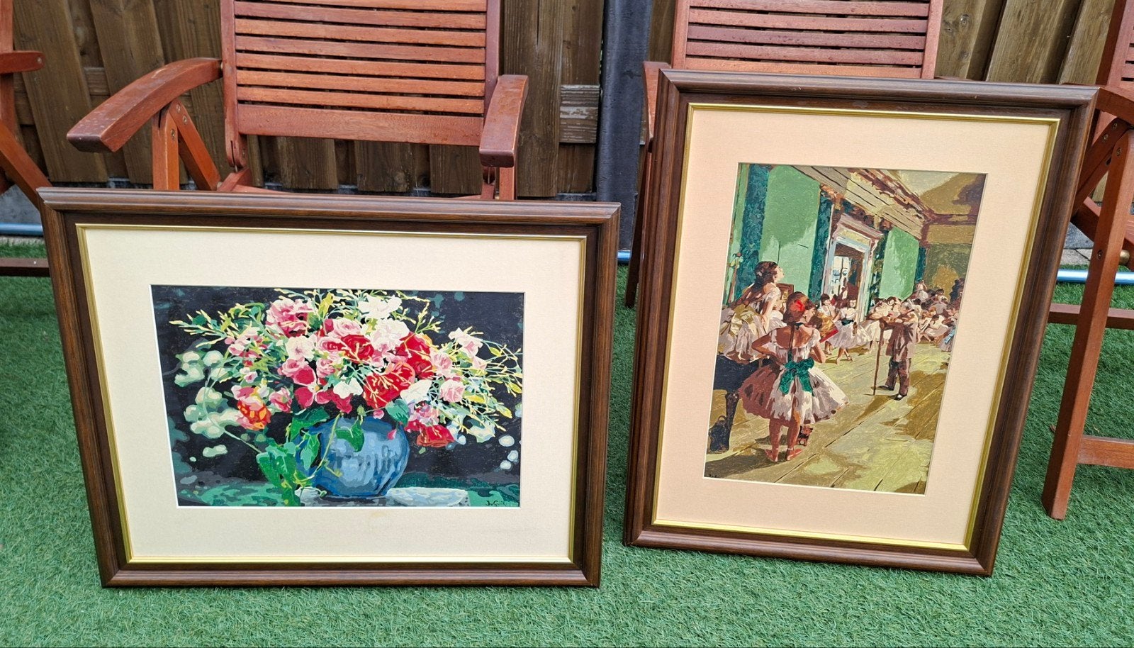 2 Ingelijste Schilderingen op Nummer - Bloemen & Ballet, Paneel, Ingelijst, Olieverf, Klassiek