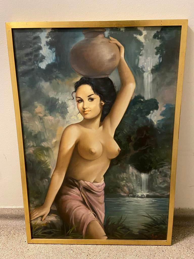Schilderij (olieverf) Indische dame op linnen gesigneerd, Ophalen