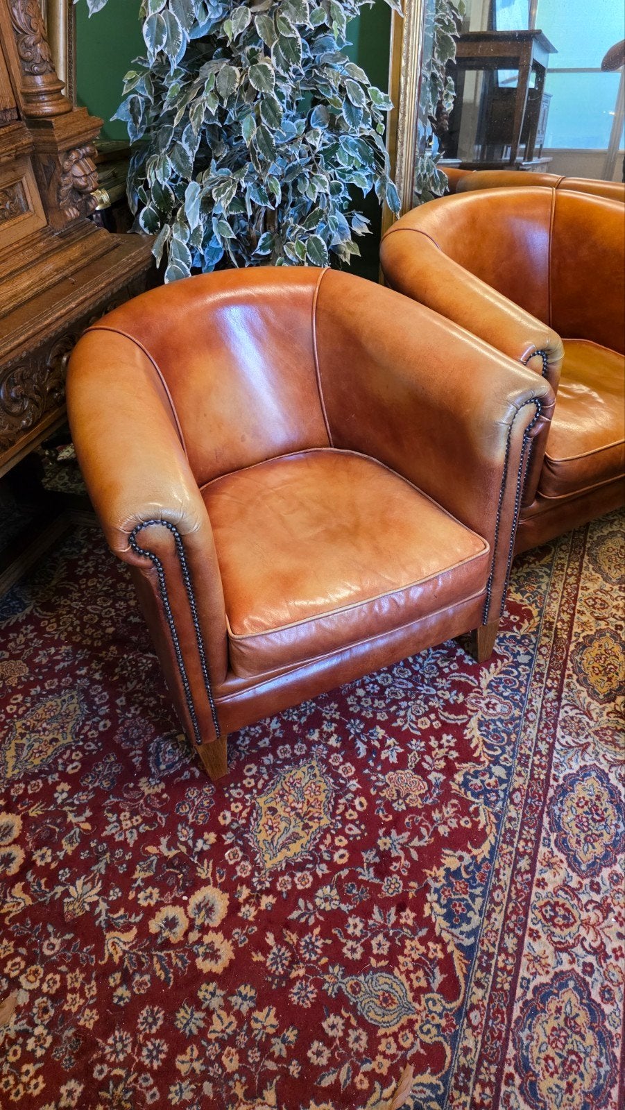 2 super mooie leren clubfauteuils, Ophalen, Gebruikt, 75 tot 100 cm