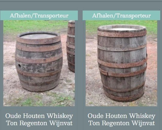 Oude houten wijnvaten whiskeyvaten ton regenton, Gebruikt, 150 liter of meer, T, Ophalen of Verzenden