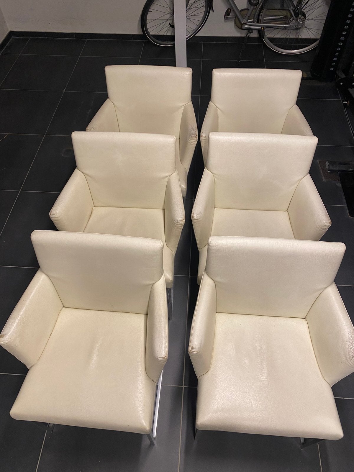 B&B Italia luxe wit leren eetkamerstoelen, Ophalen, Gebruikt, Wit, Leer