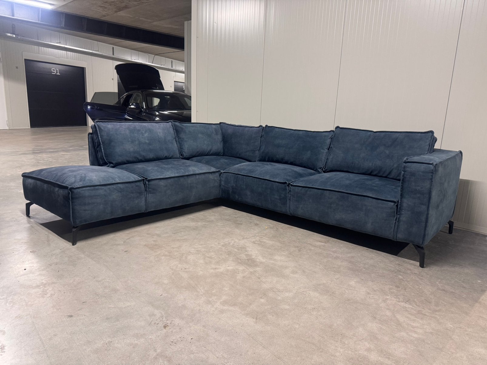 Prachtige Hoekbank Velvet Blauw Bank GRATIS BEZORGING, Ophalen, Zo goed als nieuw, 150 cm of meer, Vierpersoons of meer