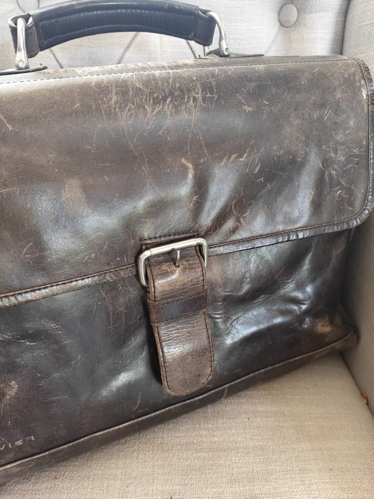 vintage rundlederen aktetas, Computers en Software, Laptoptassen, Plevier, Gebruikt, Bruin, 15 inch