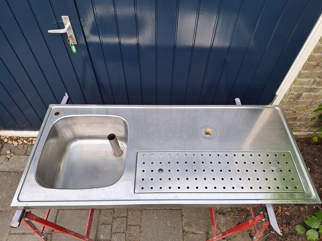 RVS lekblad met spoelbak 130x55 cm biertap tapblad mancave, Ophalen, Gebruikt, Overige merken