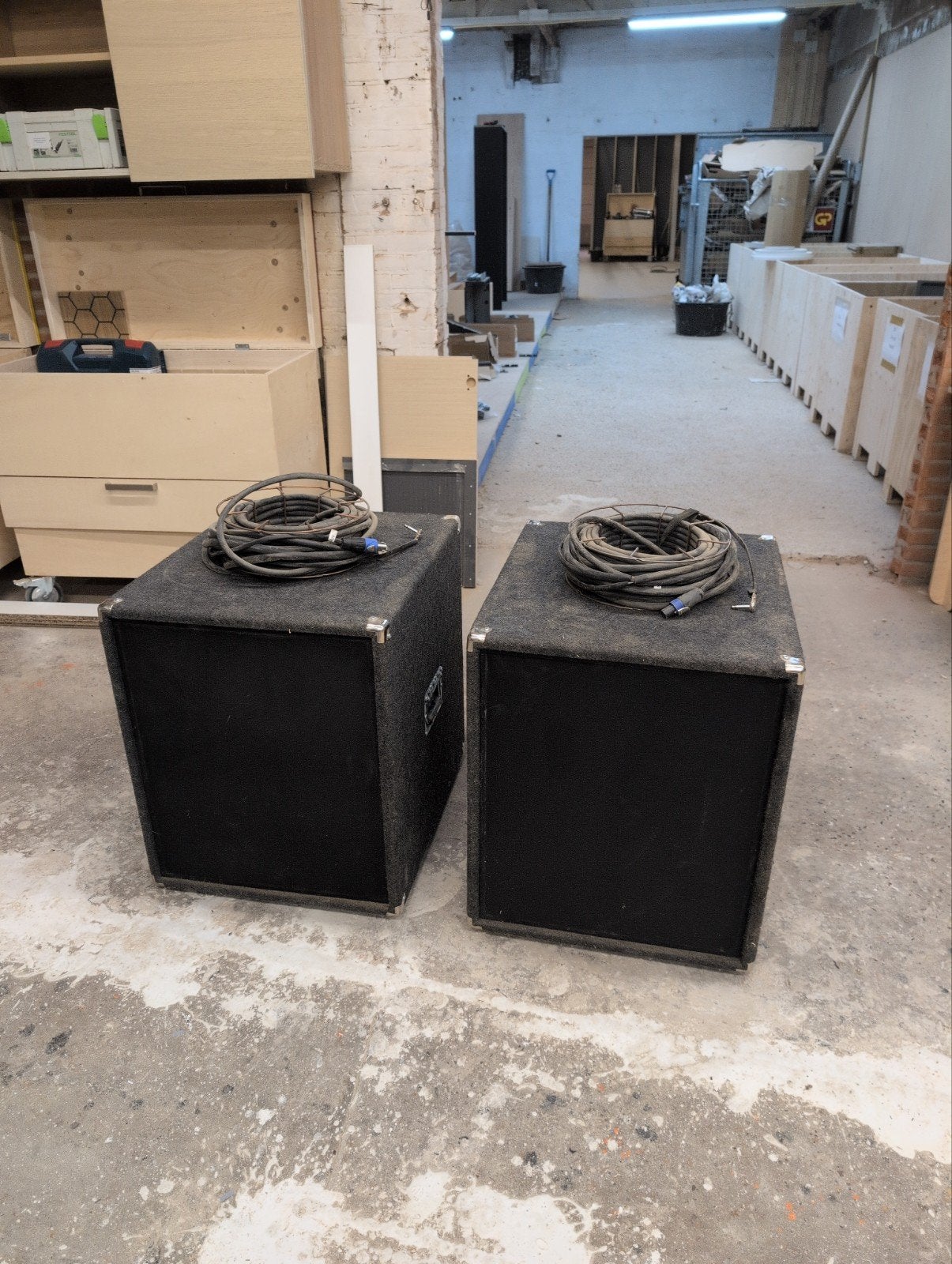 Set van 2 professionele subwoofers met kabels, Audio, Tv en Foto, Luidsprekers, Ophalen, Gebruikt, Subwoofer, Overige merken