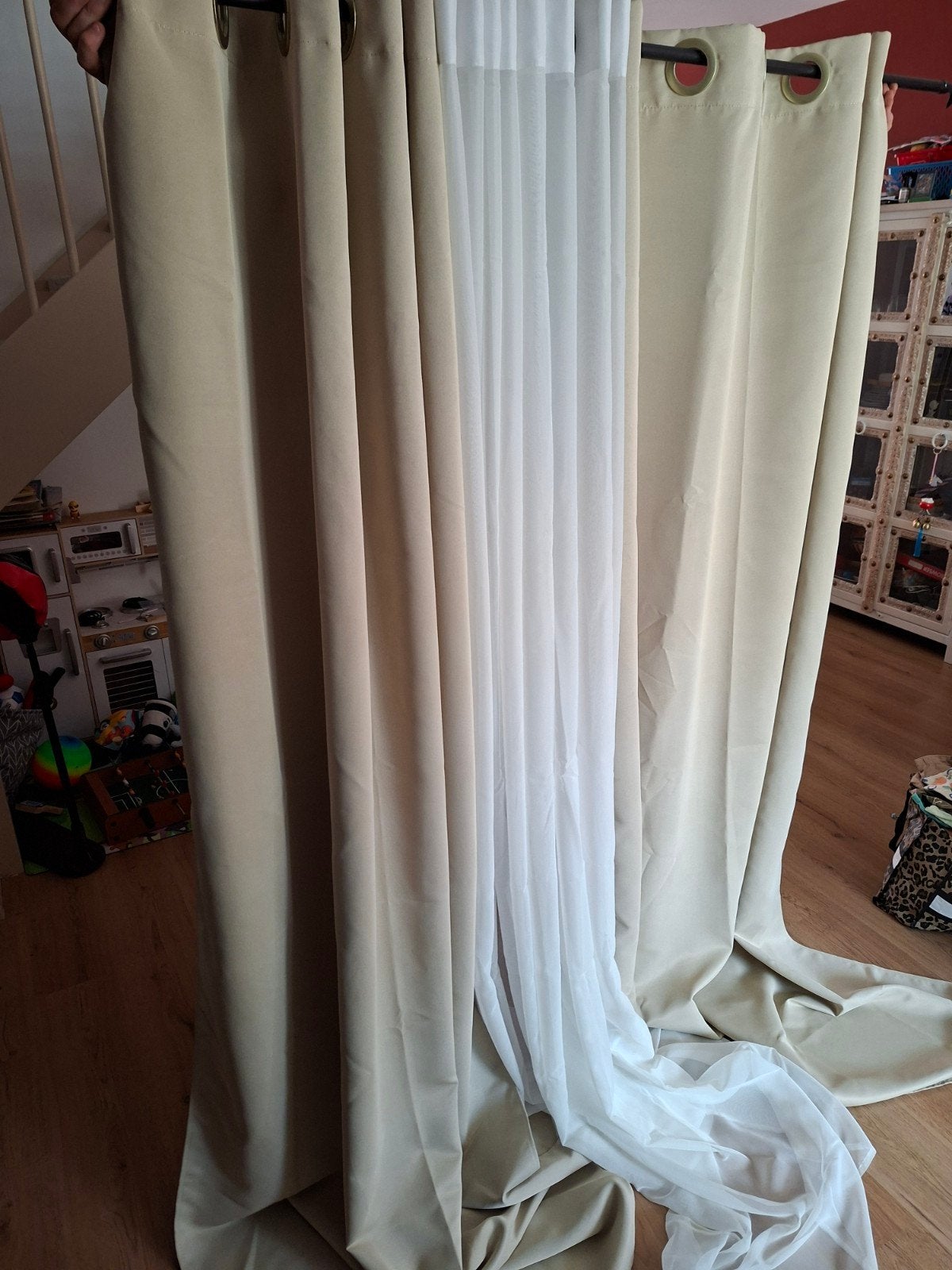 Set gordijnen met roede, Ophalen, Gebruikt, Beige