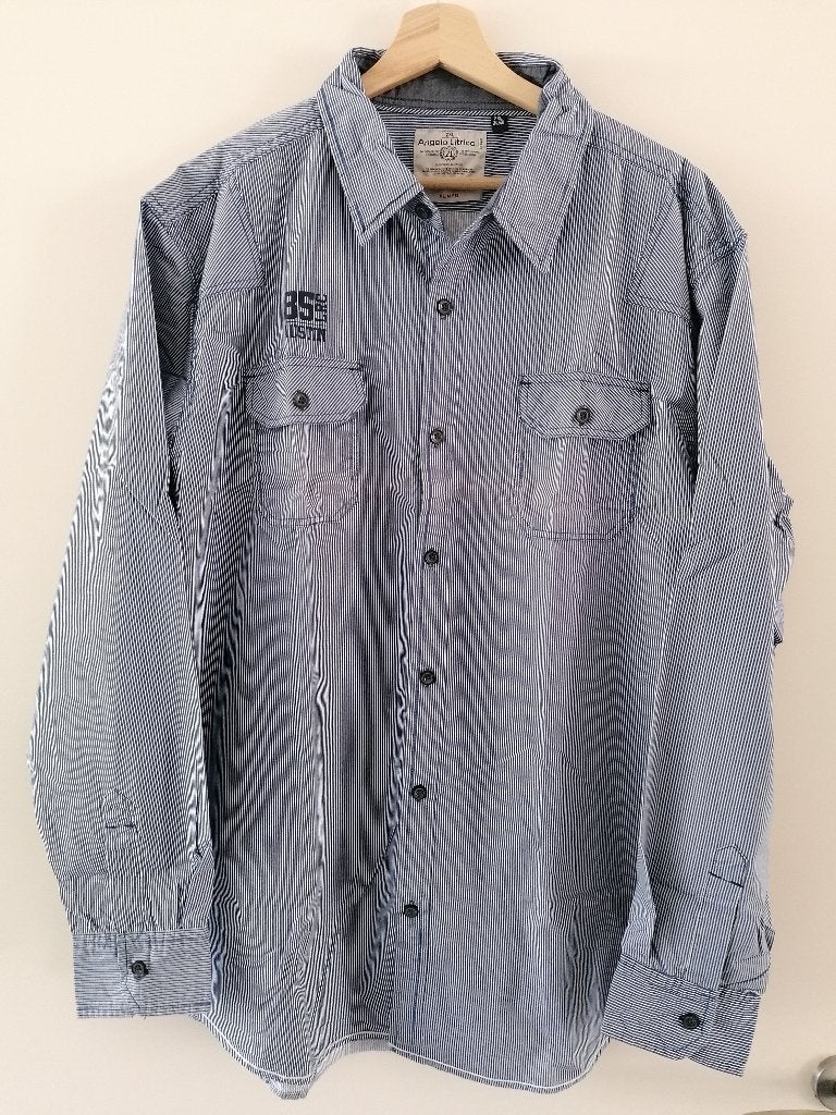 Donkerblauw/wit gestreept overhemd, Angelo Litrico, maat 2XL, Overhemd, Blauw, Angelo Litrico, Ophalen of Verzenden