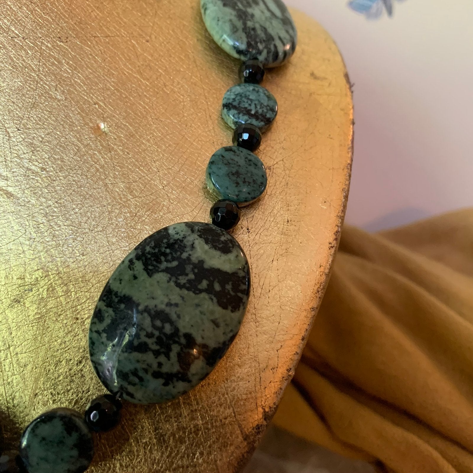 Jaspis groen onyx beschermt daadkracht meditie bloem SALE, Sieraden, Tassen en Uiterlijk, Kettingen, Nieuw, Verstelbaar, Ophalen of Verzenden