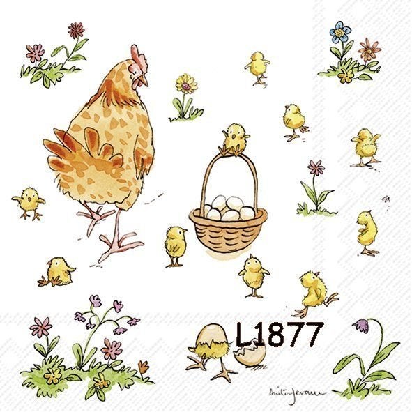 Servetten decoupage/b.journal - Chicken in spring L1877 33ct, Verzenden, Nieuw