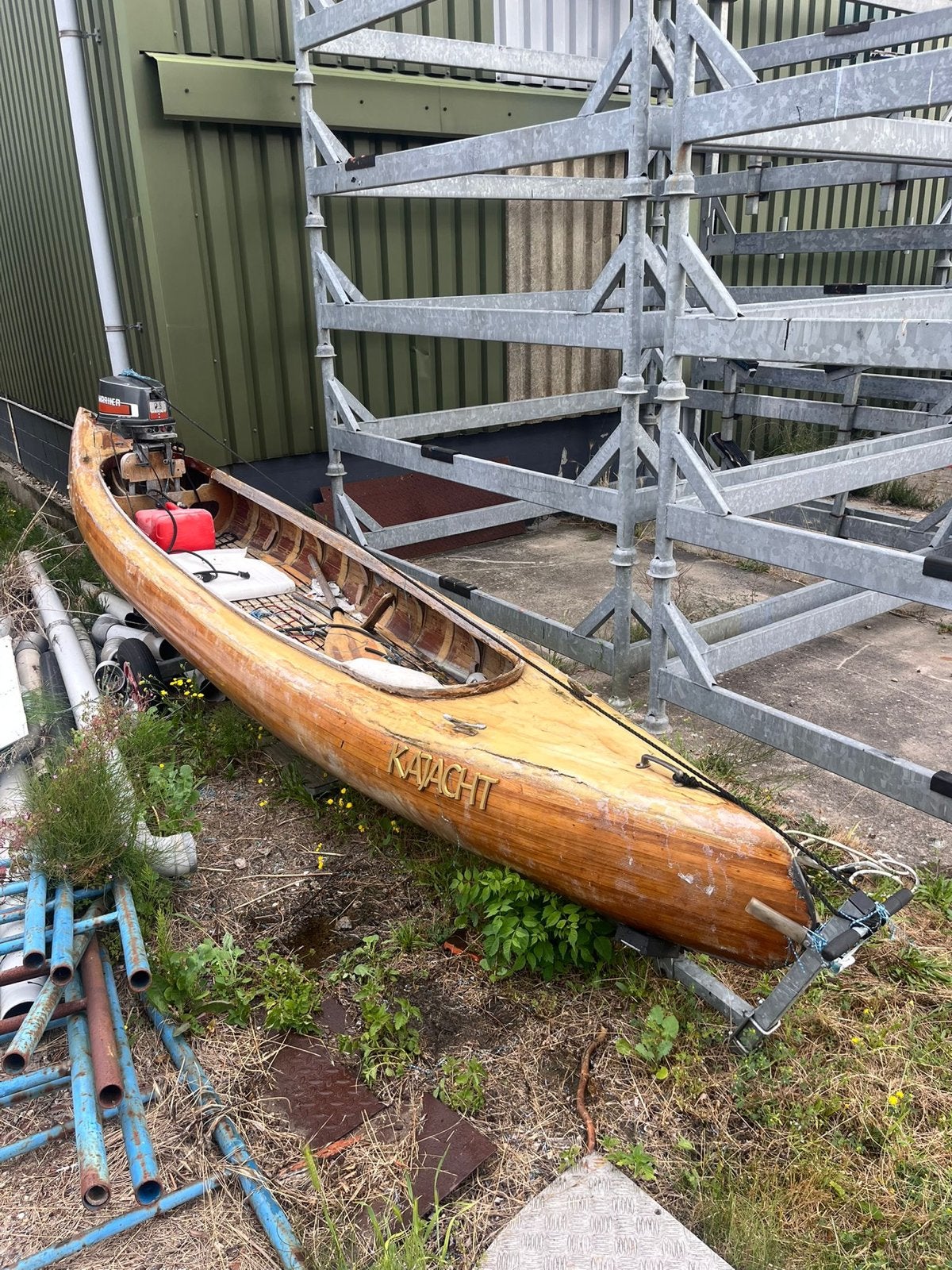 UNIEK OBJECT - GRATIS OPHALEN - OPKNAPPER - HOUTEN KAJAK, Watersport en Boten, Ophalen, Gebruikt, Eén persoon, Met peddels