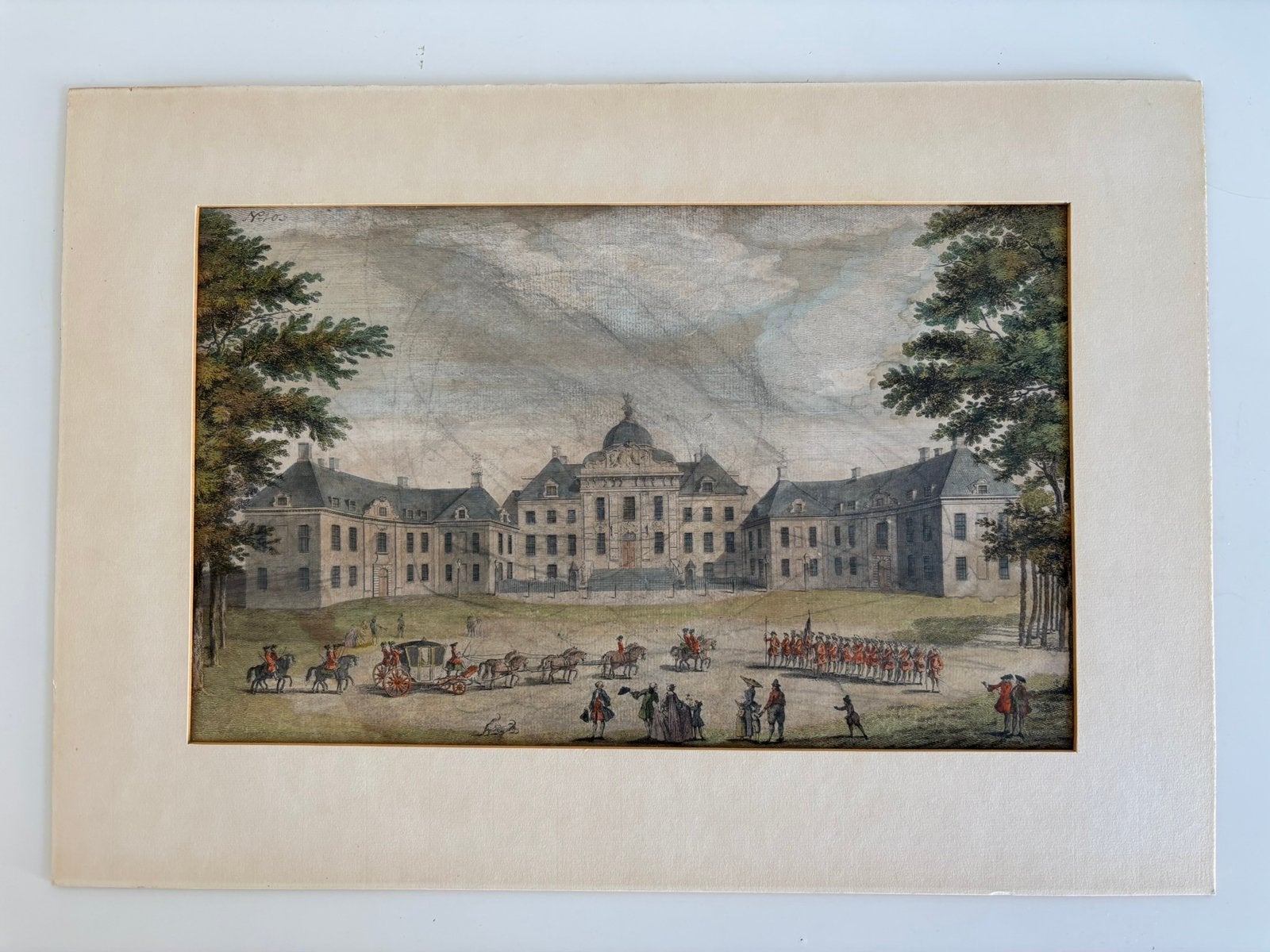 18e-eeuwse handgekleurde kopergravures Paleis Huis ten Bosch, Stadsgezicht, 50 cm, 35 cm, 1700 - 1799