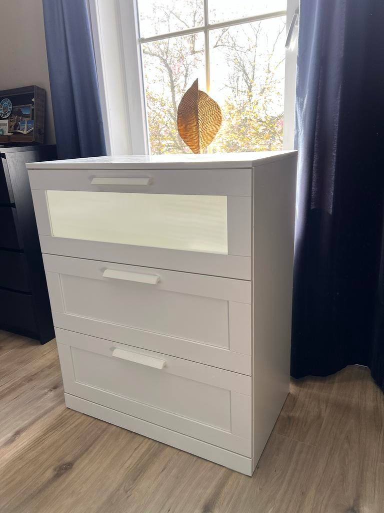 IKEA BRIMNES Ladekast wit/frosted glas, Huis en Inrichting, Kasten | Ladekasten, Gebruikt, Minder dan 100 cm, 50 tot 100 cm, 25 tot 50 cm