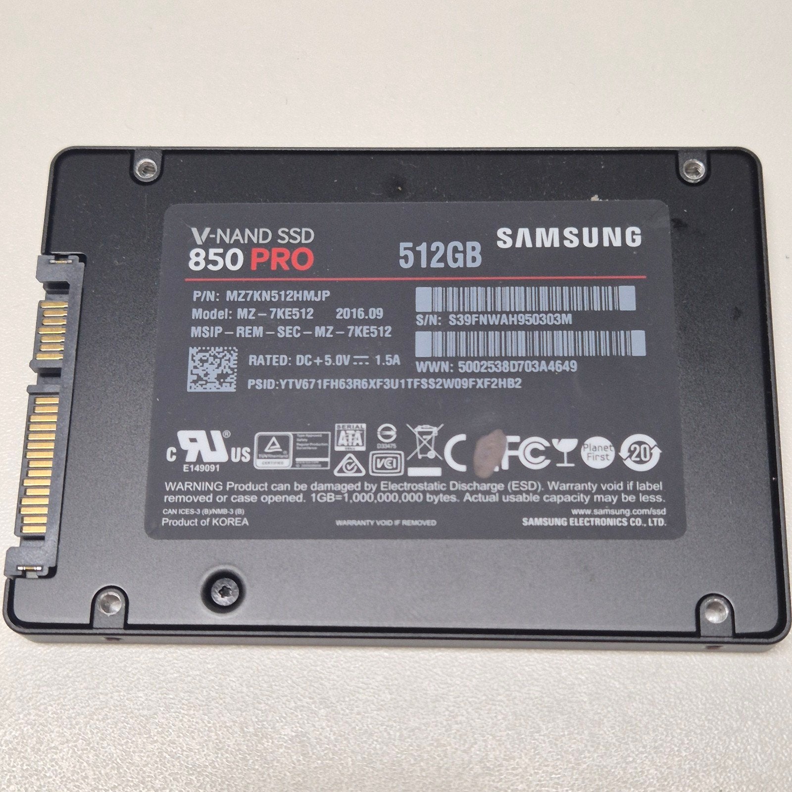 Samsung 850 Pro 512GB SSD 2,5" Sata, Computers en Software, Intern, Gebruikt, Verzenden, 512GB