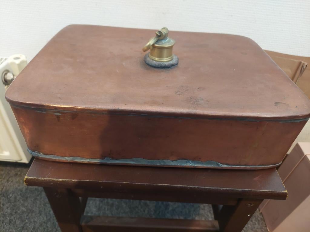 Koperen Vintage voetenstoof. 10x25x35cm., Ophalen of Verzenden