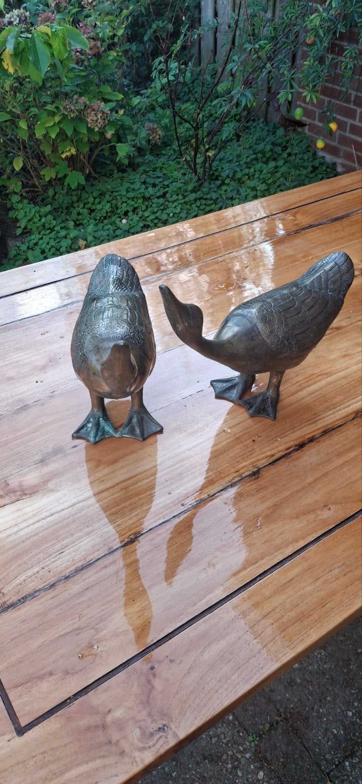 Set van 2 bronzen ganzen beelden, Ophalen of Verzenden, Zo goed als nieuw, Dier