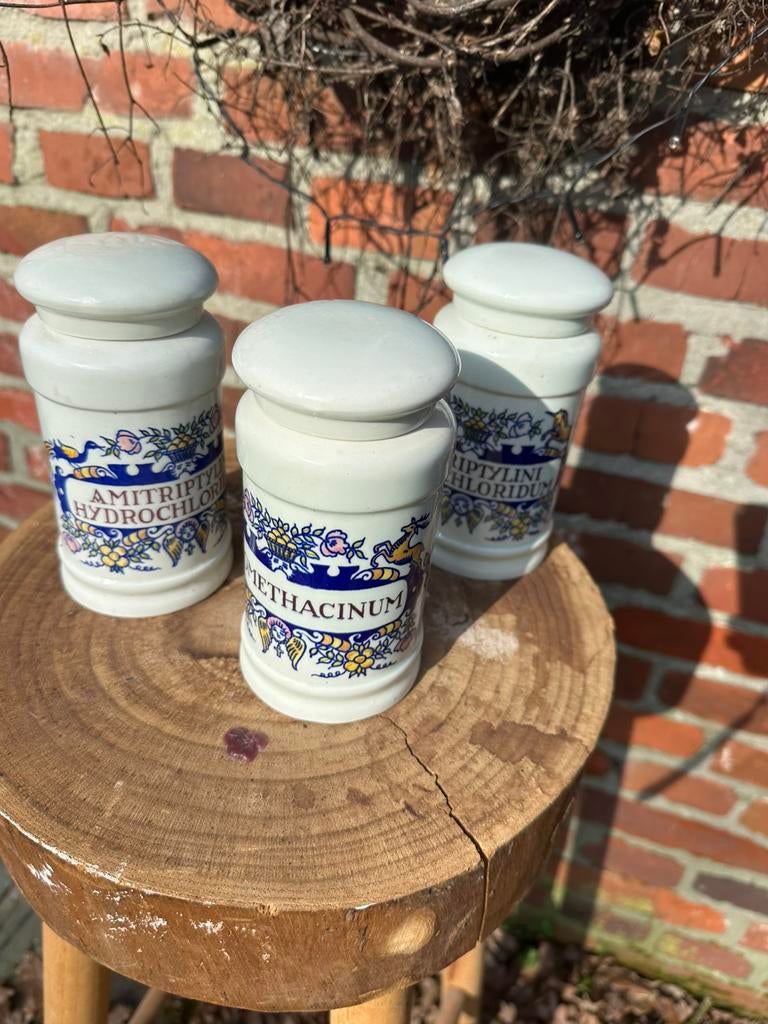 Goedewaagen 3 vintage apothekerspotten, Antiek en Kunst, Antiek | Keramiek en Aardewerk, Ophalen of Verzenden