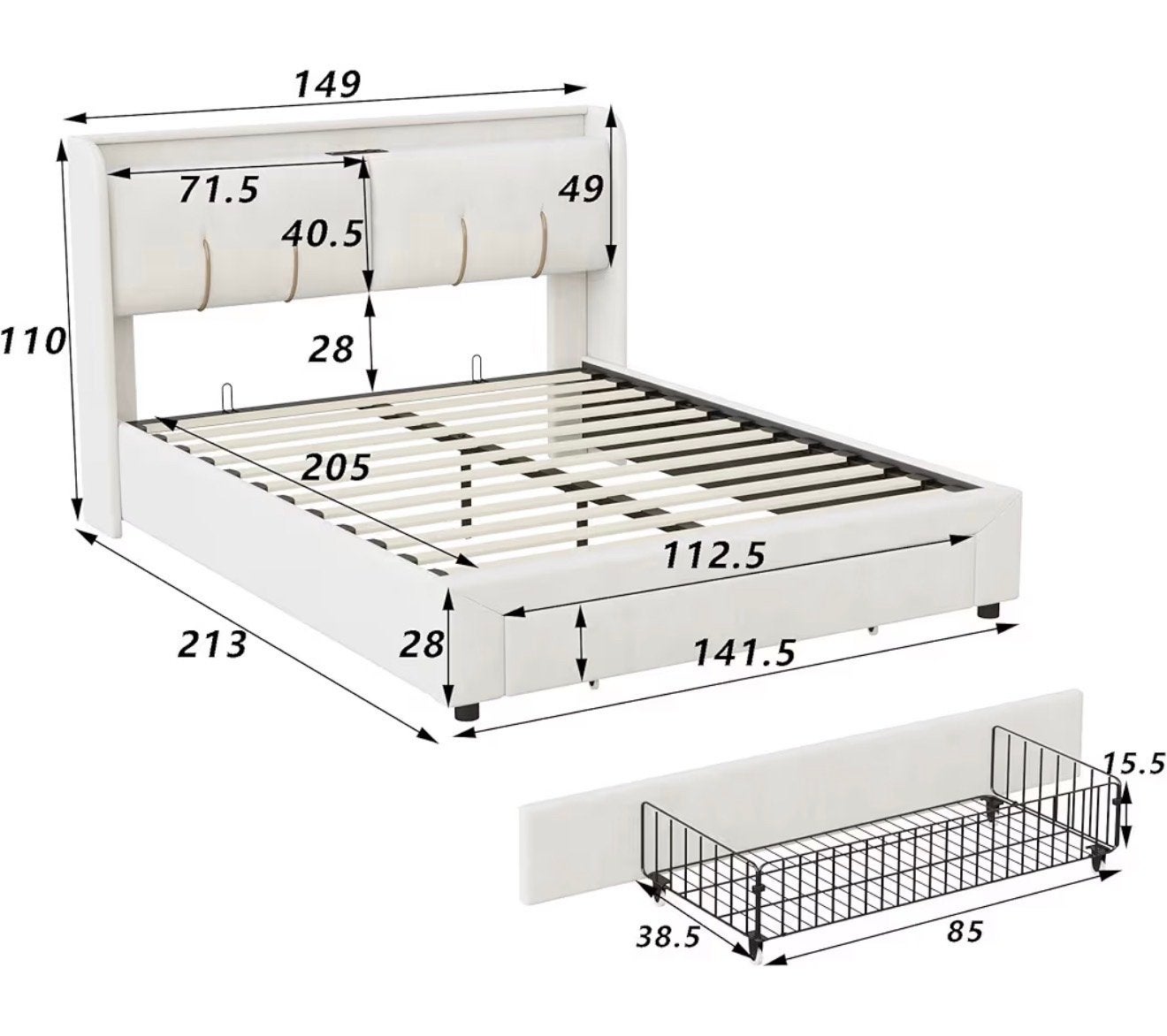 Nieuw opbergbed 140x200 beige velours (zonder hoofdbord), Ophalen, Beige, 140 cm, 200 cm