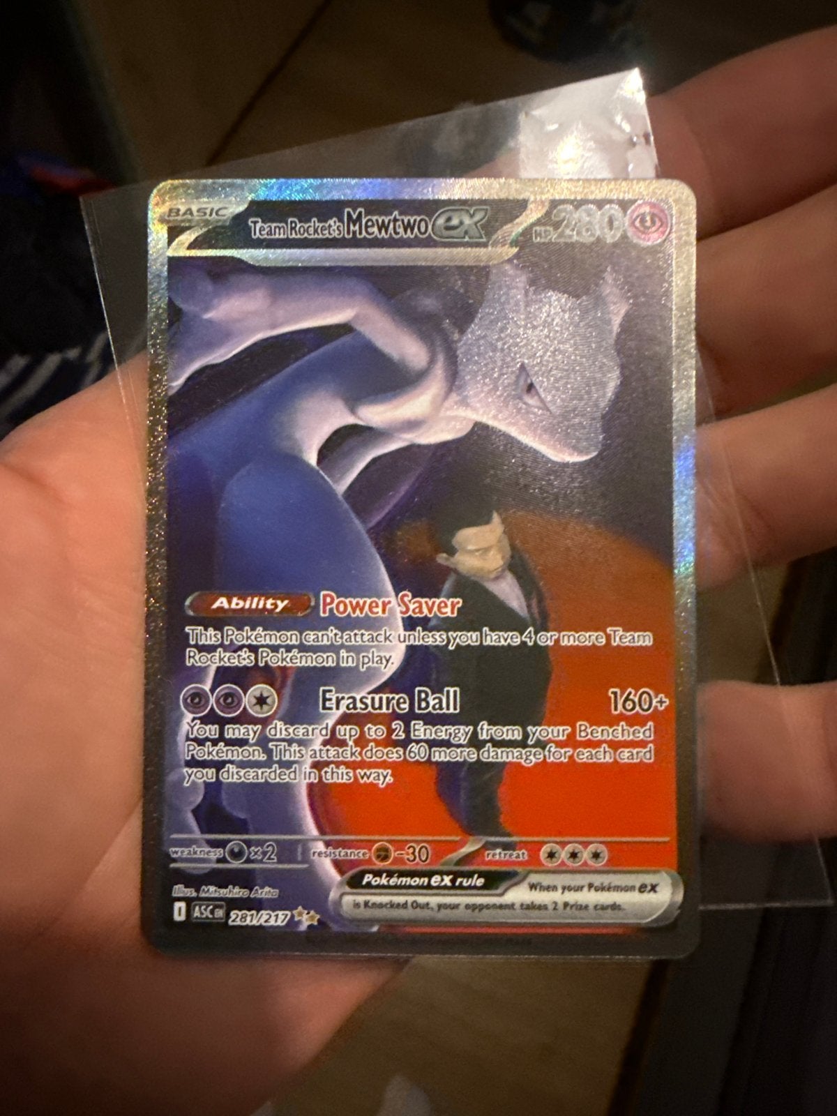 Team Rocket's Mewtwo EX, Ophalen of Verzenden, Zo goed als nieuw, Losse kaart, Foil