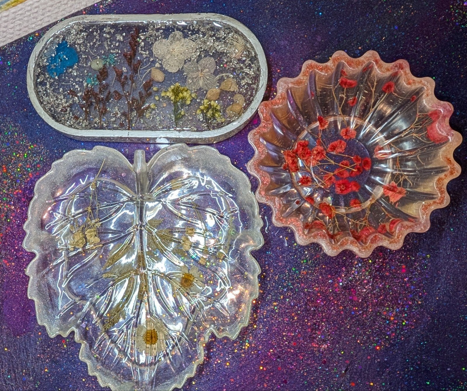 Decoratieve schalen van epoxyhars met gedroogde bloemen, Meerkleurig, Overige materialen, Boho, Nieuw