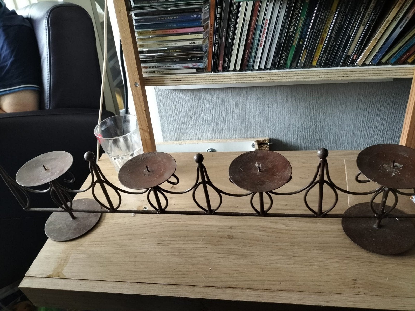 Vintage metalen kandelaar voor 5 kaarsen, Gebruikt, Bruin, Ophalen of Verzenden, Metaal