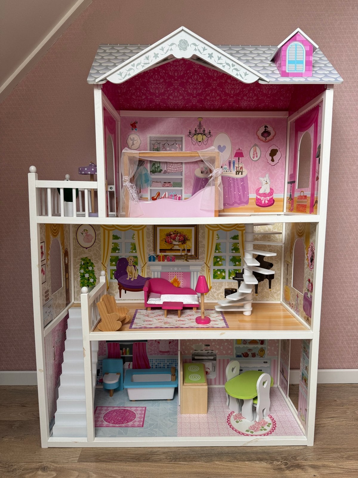 Bandits & Angels, groot houten poppenhuis + meubels, Ophalen, Zo goed als nieuw, Overige typen