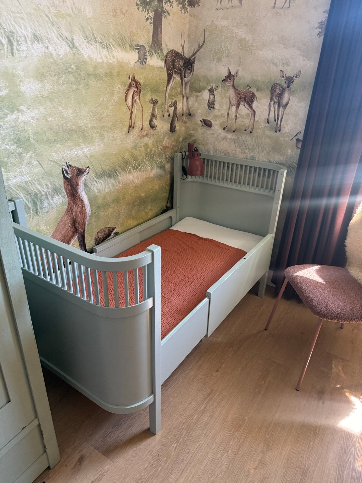 Sebra misty green meegroeibedje met matras, Ophalen, Gebruikt, 70 tot 85 cm, Lattenbodem