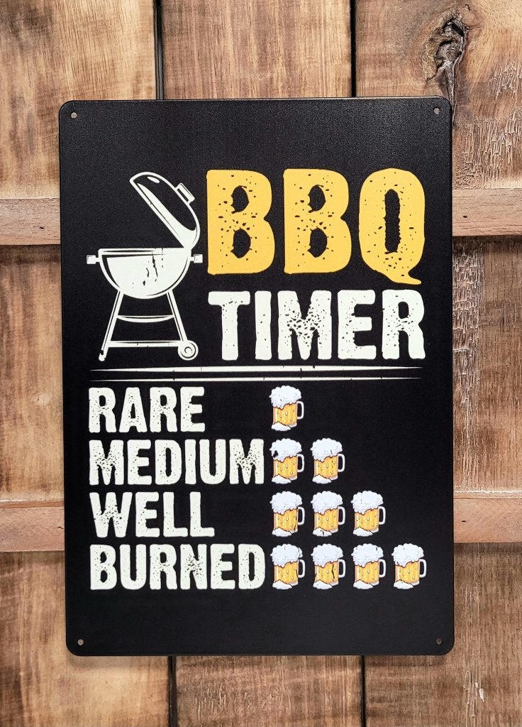 BBQ Timer bier reclamebord van metaal wandbord decoratie, Info@deconoord.nl, Deco Noord, Nieuw, Ophalen of Verzenden