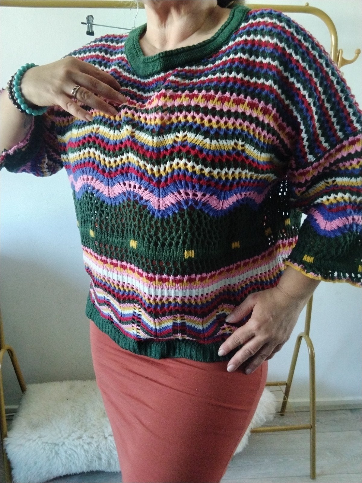 Bohemian handgemaakte kleurrijke gehaakte trui - Maat 3XL, Ophalen of Verzenden, Zo goed als nieuw, Maat 46/48 (XL) of groter