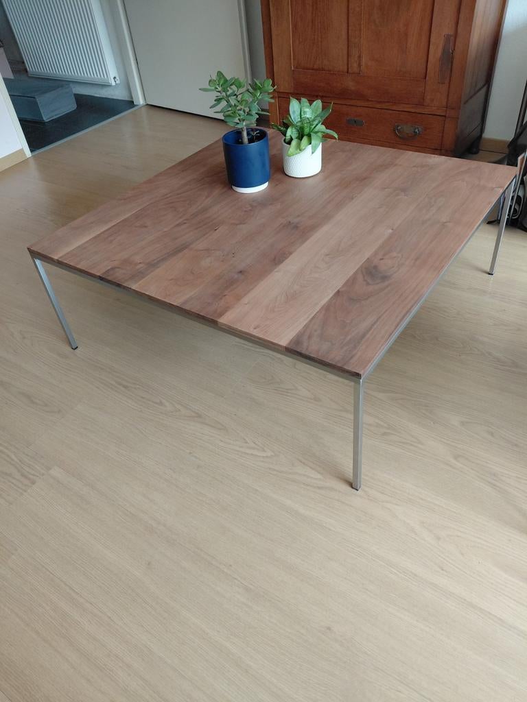 Moderne salontafel walnoot hout 100x100x39 cm, Huis en Inrichting, Tafels | Salontafels, Ophalen, Gebruikt, 50 tot 100 cm, Vierkant