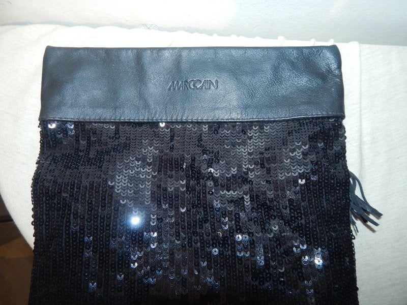 Marccain zwarte clutch lovertjes pailletjes klos ritsje merk, Verzenden, Zo goed als nieuw, Zwart, Avondtasje