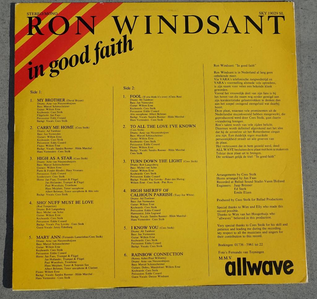 ron windsant , in good faith - LP, 1980 - 1989, Ophalen of Verzenden, Zo goed als nieuw, 12 inch