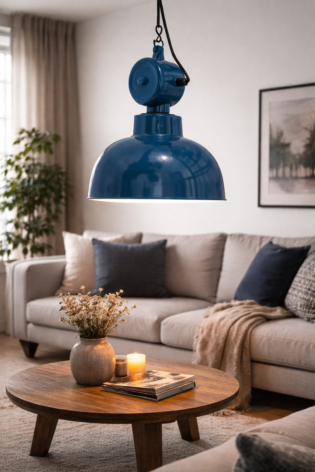 LK Living Hanglamp - Blauw - E27, Ophalen, Zo goed als nieuw, Metaal, E27 (groot)