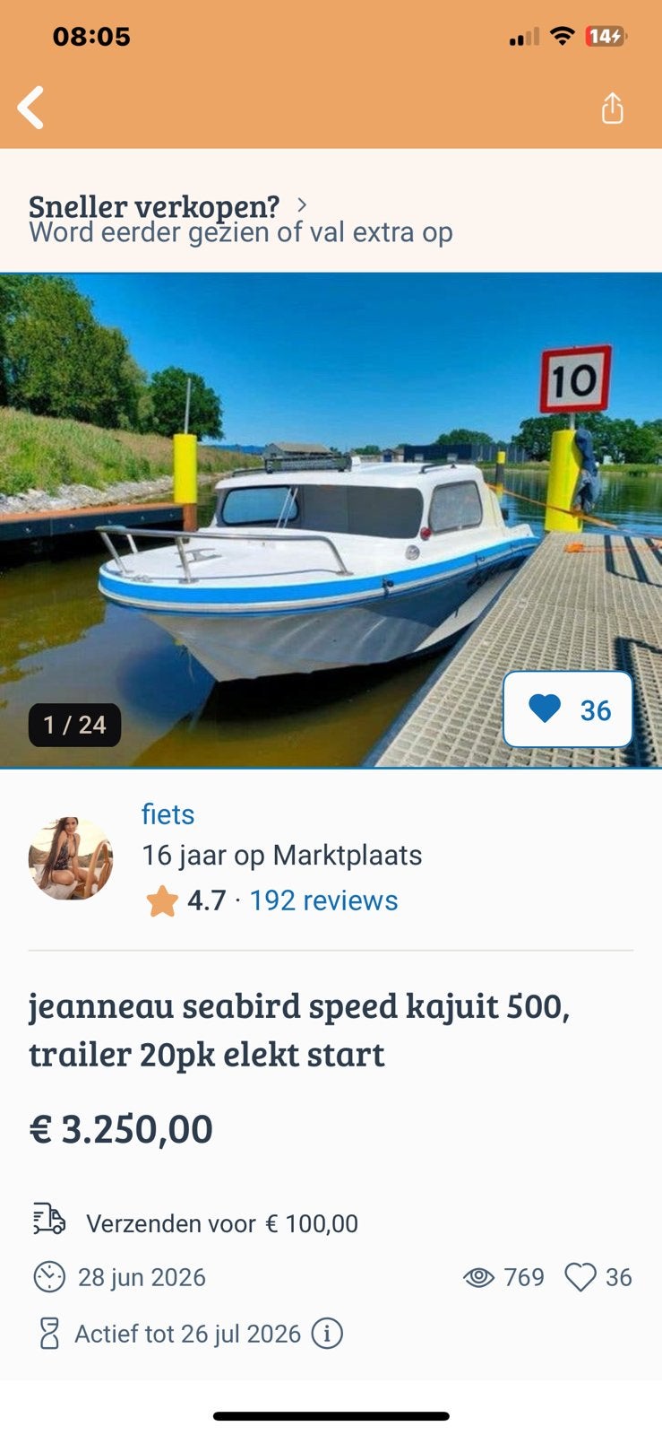 Broeke kruiser 10M Boeg+Hekschoe Airco Standk Zonnep Agregaa, Watersport en Boten, Motorboten en Motorjachten, Gebruikt, Binnenboordmotor