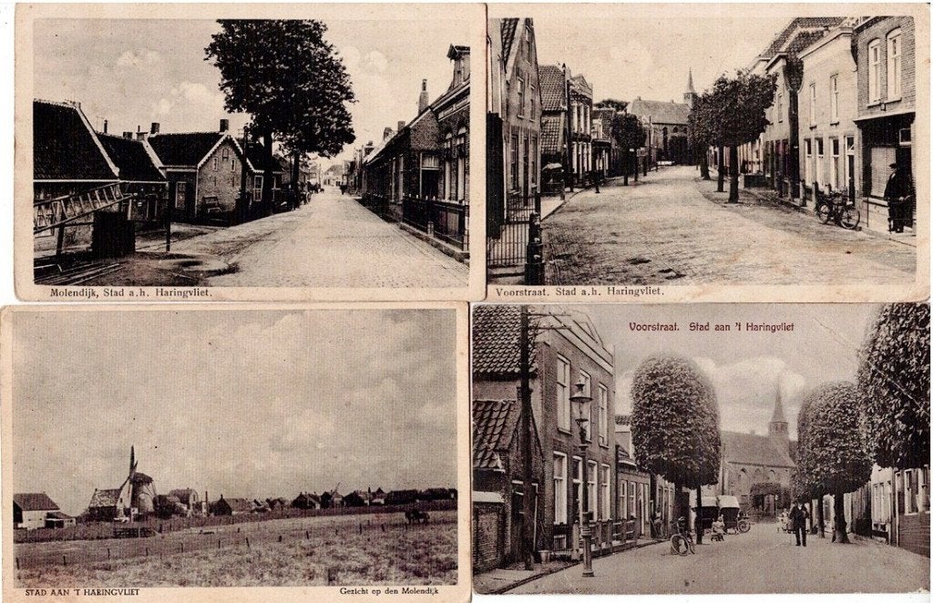 4 Oude Ansichtkaarten Haringvliet - Molendijk, Voorstraat, Verzenden, 1920 tot 1940, Gelopen, Zuid-Holland