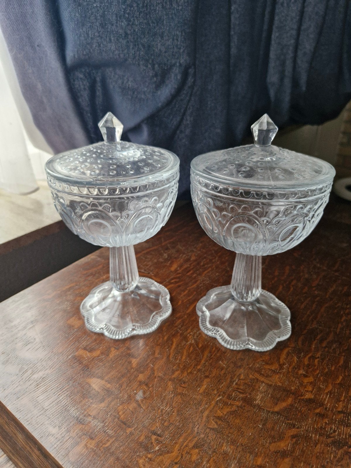 Retro Glazen Snoep- / Suikerpotten met Deksel (Set van 2), Ophalen of Verzenden