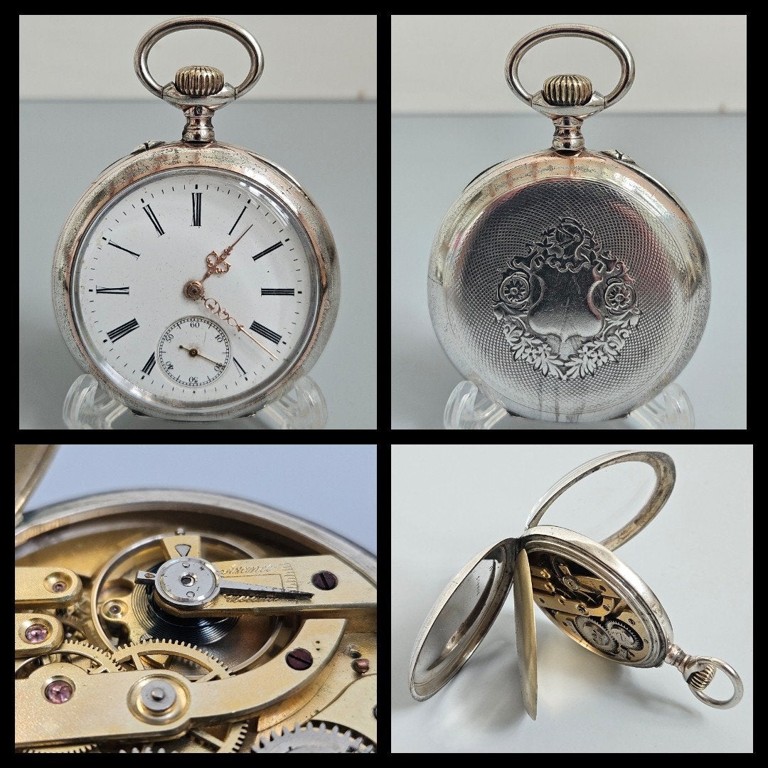 Antiek zilver,  zilveren heren zakhorloge met kroonopwinding, Ophalen of Verzenden, Zilver
