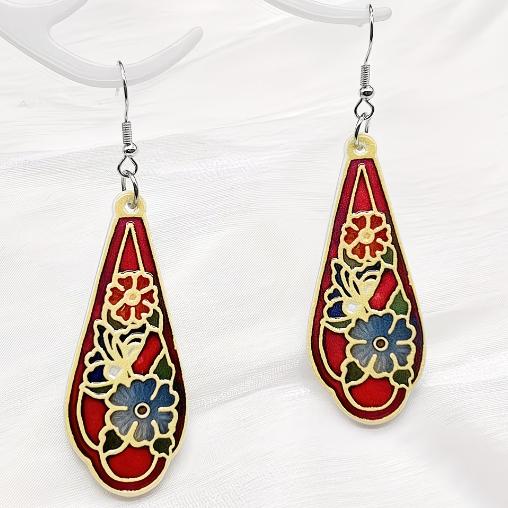 Acryl oorbellen rode cloisonne stijl., Overige materialen, Hangers, Nieuw, Ophalen of Verzenden