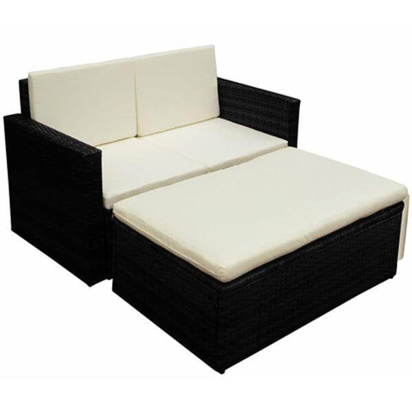 2-delige Loungeset met kussens poly rattan zwart, Ophalen, Kunststof, ., Nieuw